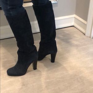 Navy Suede High Heel Boot